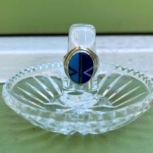 Vintage Native American Sterling Silver Geometric Mosaic Inlaid Ring